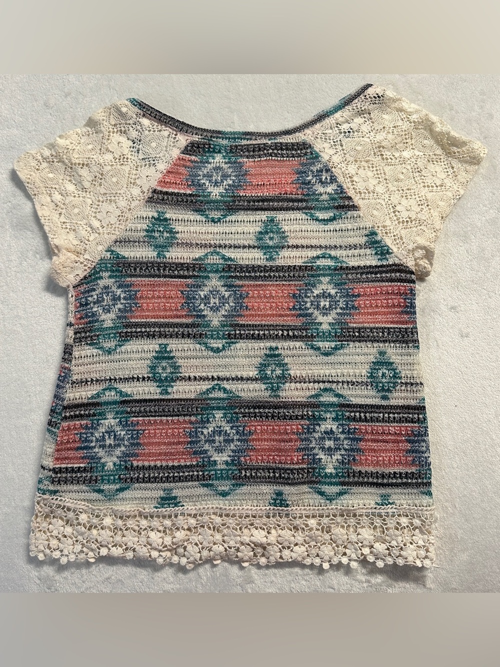 Y2K AEROPOSTALE women's cream turquoise boho mesh knit top, XS. - Picture 3 of 3